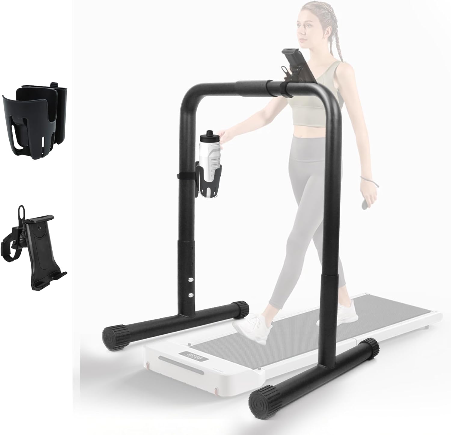 walking pad handle bar attachment, fits walking mats up to 21.5 inches, walking mat steady rail height adjustable, treadmill stand feet with non-slip rubber, easy to assemble treadmill handrail walking pad handle bar attachment only