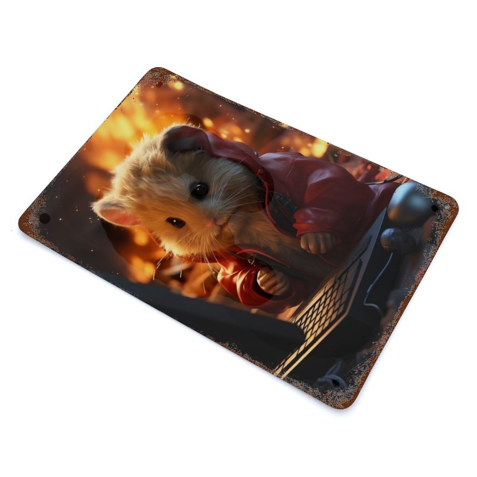 Vintage Rust Metal Sign with Gamer Hamster Design 11.8"x7.9", for Shed, Workshop And Garage Wall Decor, Classic Wall Plaque