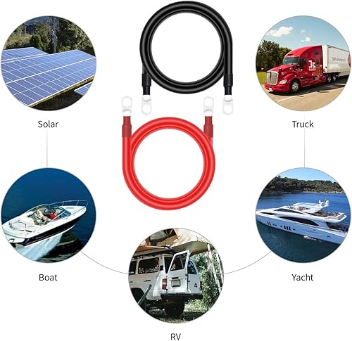 Miniatura 6 de ELFCULB Cable de batería de calibre 4, cable de soldadura de cobre estañado de 3 pies, cable positivo con lengüetas de 38 pulgadas para inversor de