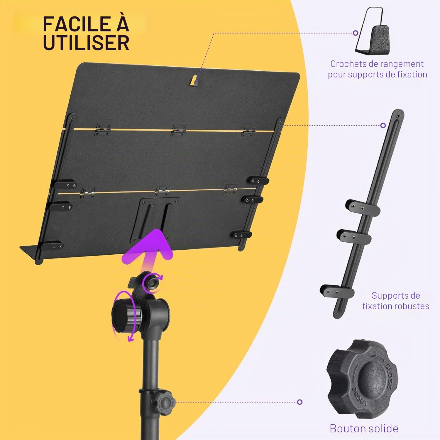 CAHAYA pupitre triple pliable et facile à ranger pupitre en métal très léger pupitre réglable & Pied de Microphone au Sol Mobile 2 en 1 Trépied en Métal avec Deux Clips Différents Réglable