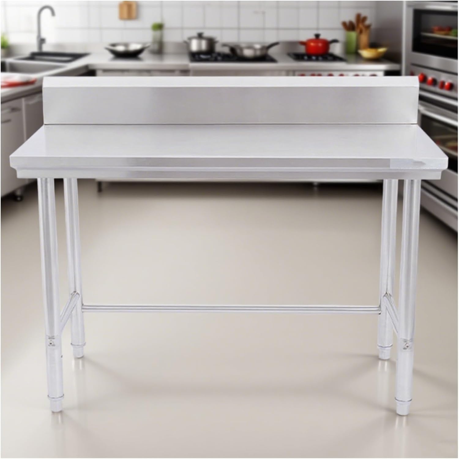 Thickened Stainless Steel Work Table Kneading Table with Backrest Design Reinforced Column Support Adjustable Foot Cushion(39.4x23.6x31.5in)