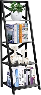 COSTWAY 4-Tiers Ladder Shelf, Modern Leaning Bookcase Plant Flower Stand, Home Office Storage Unit Organiser Display Rack for Living Room Bedroom (Black)