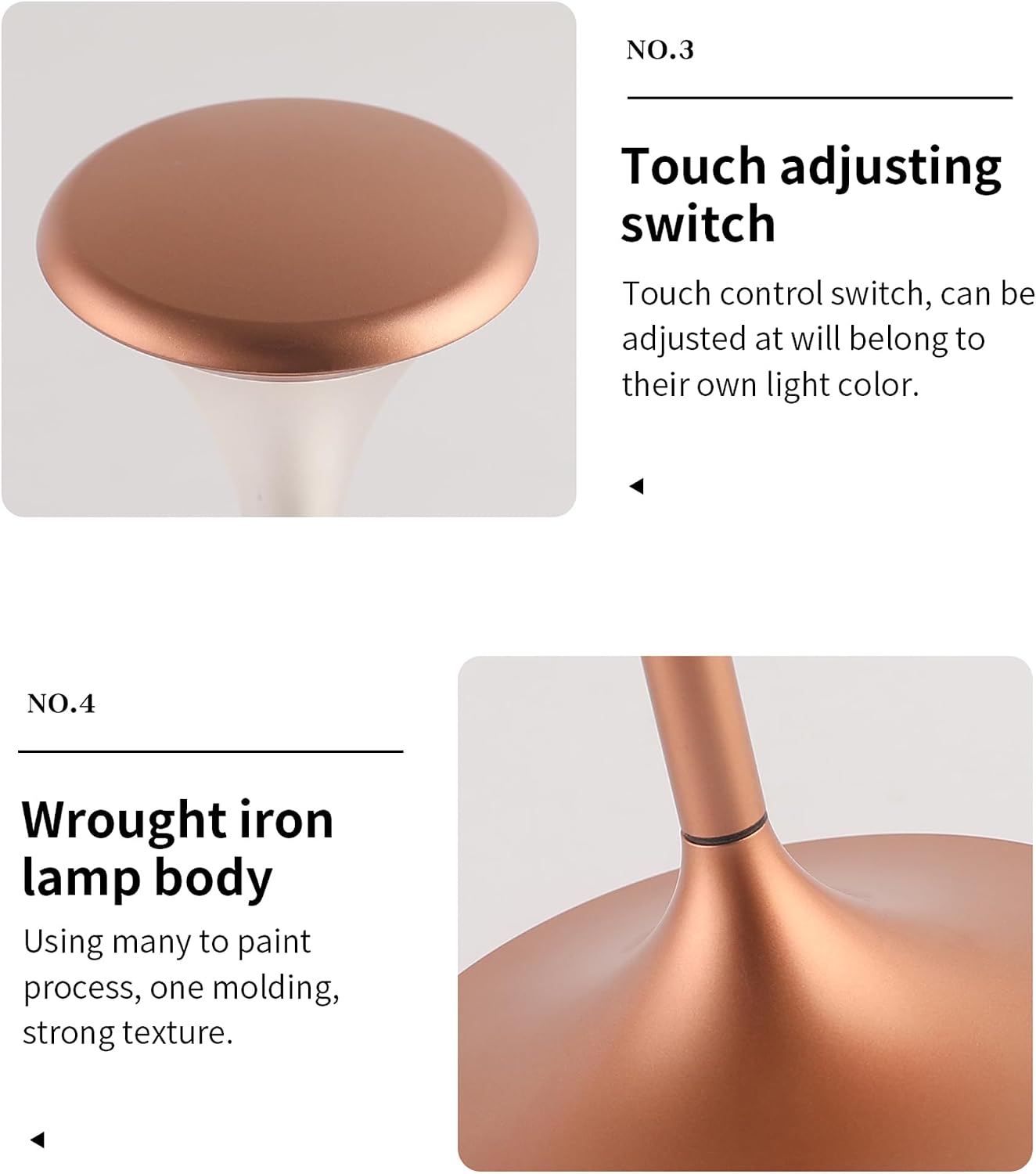 Cordless Table Lamps, USB Rechargeable, Eye Protection Led Touch Lamp, Portable Battery Desk Lamp, 3 Level Brightness Dimmable Night Light, Hotel Bedroom Bedside lamp Outdoor - 004, N020-004 image 5