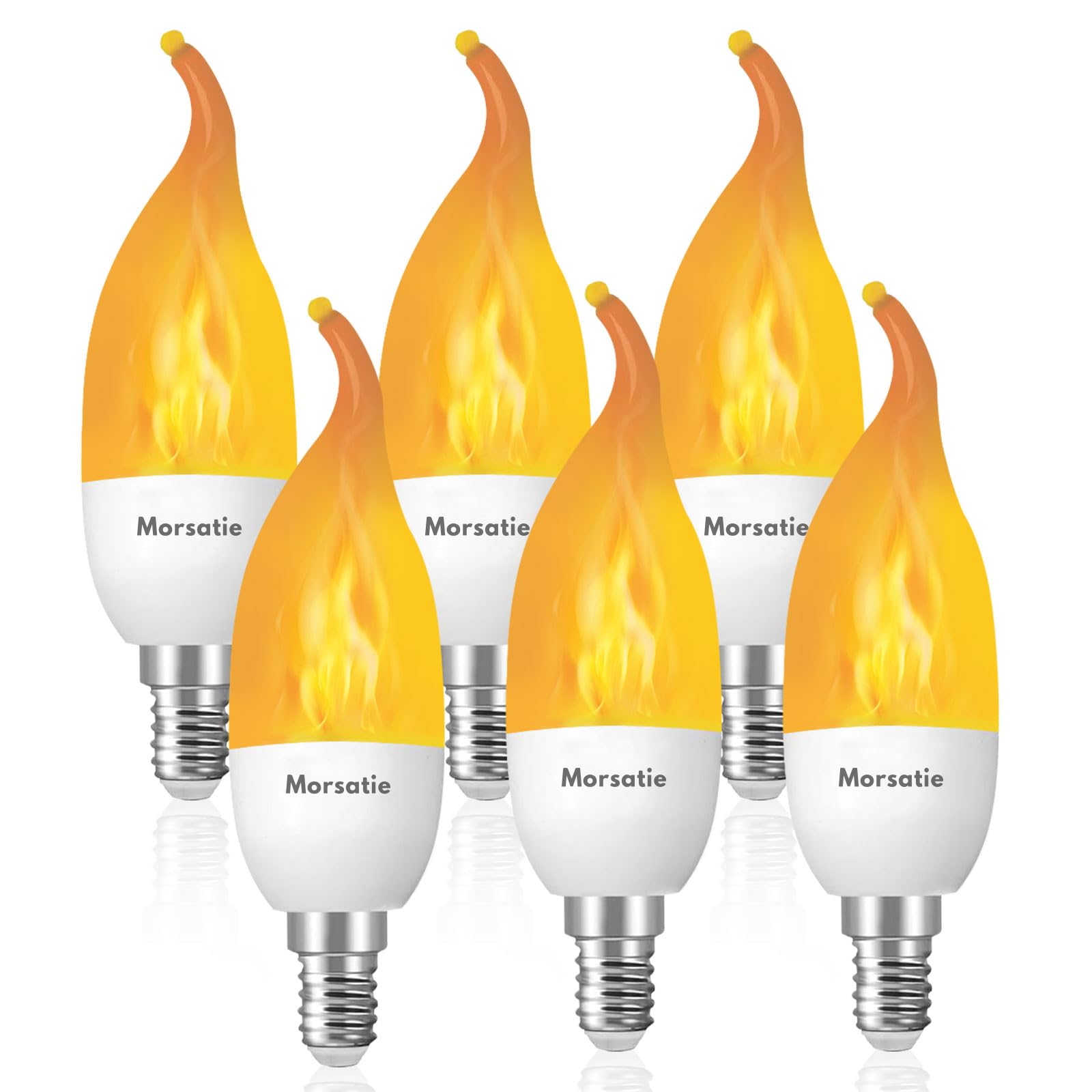 Upgraded Flame LED Flame Light Bulbs, 3 Mode E12 Flickering Light Bulbs, Chandelier Base Candle Fire Light Bulb for Halloween Christmas Party Porch Patio Indoor Outdoor Decoration-6 Pack