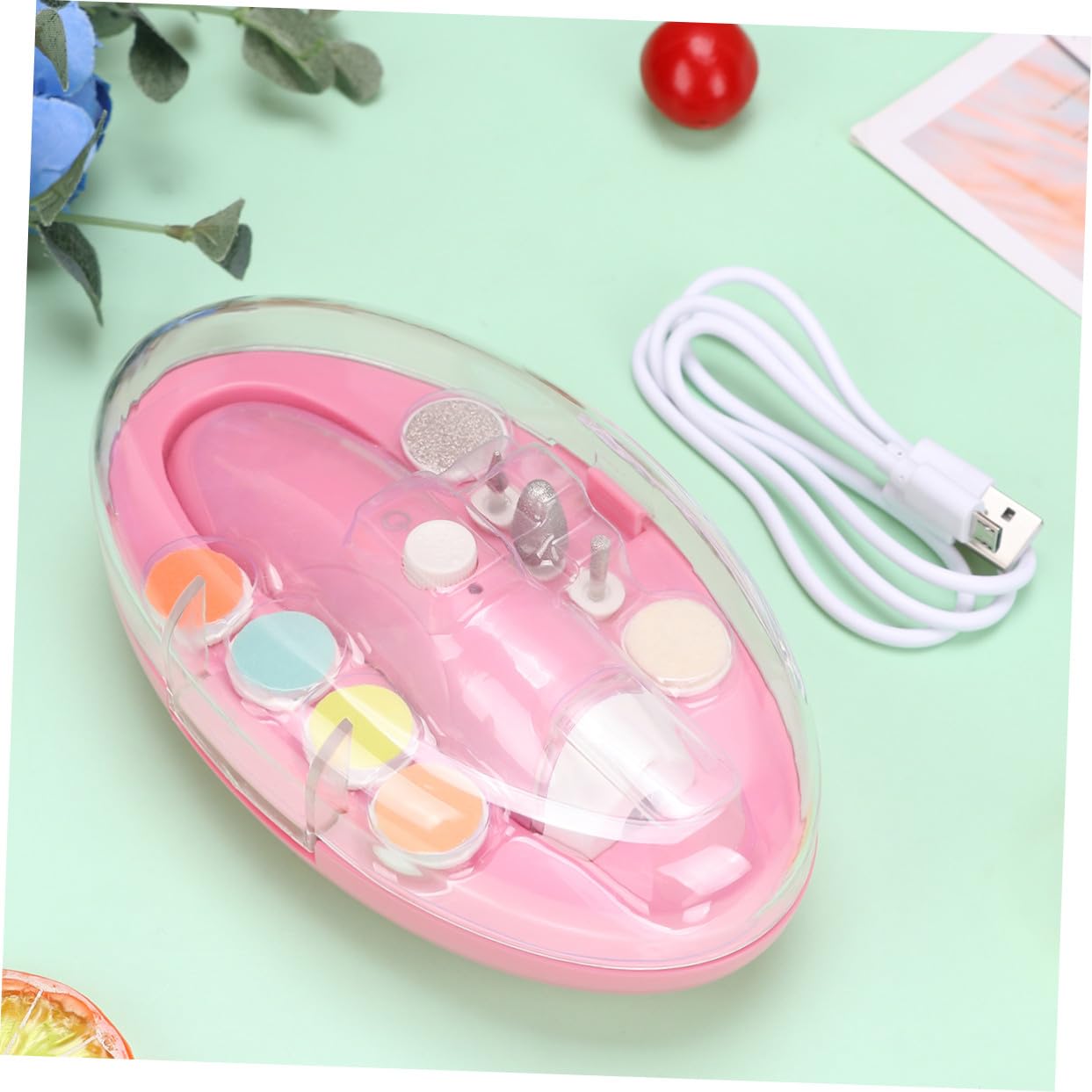 1juego Cortauñas Eléctrico Para Bebés Luz Nocturna Kit De Pulido y Cuidado De Uñas Para Niño Niña y Recién Nacidos Sin Batería Color Rosa