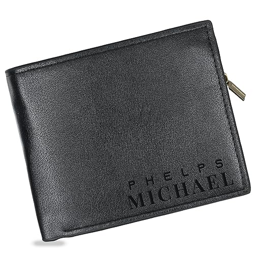 Personalized Wallet for men, Custom Engraved Leather Wallets with name, Customized Gifts for Dad Hombre Husband Son, Black (Simple Wallet Black, Engraving Photos+Text)