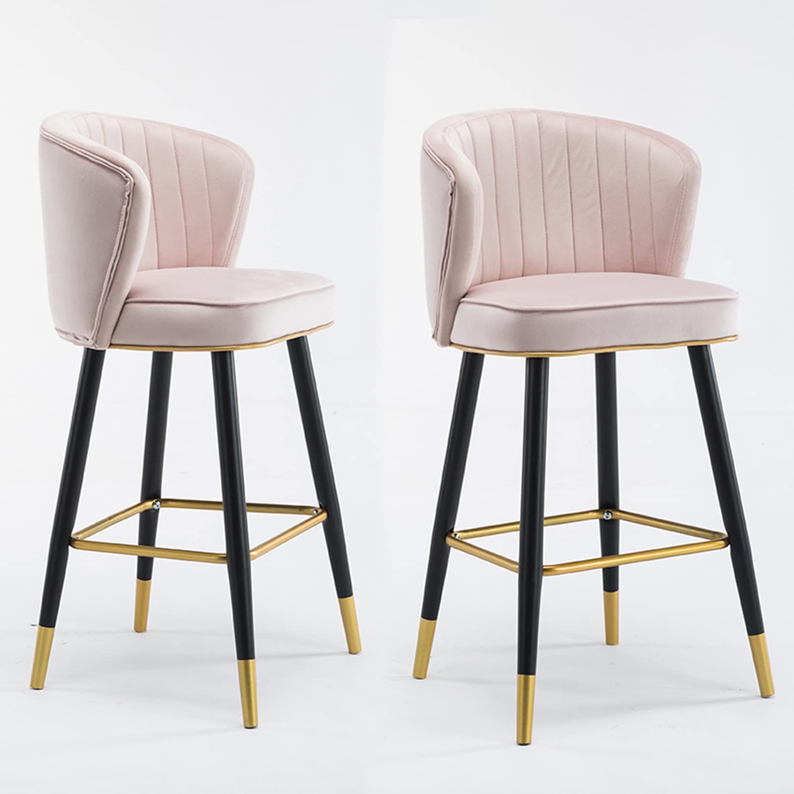 AYCDL Bar Stools Set of 2 Modern Velvet Barstools with Back and Footrest, Upholstered Counter Height Bar Stool for Kitchen Counter Island,Pink-65cm