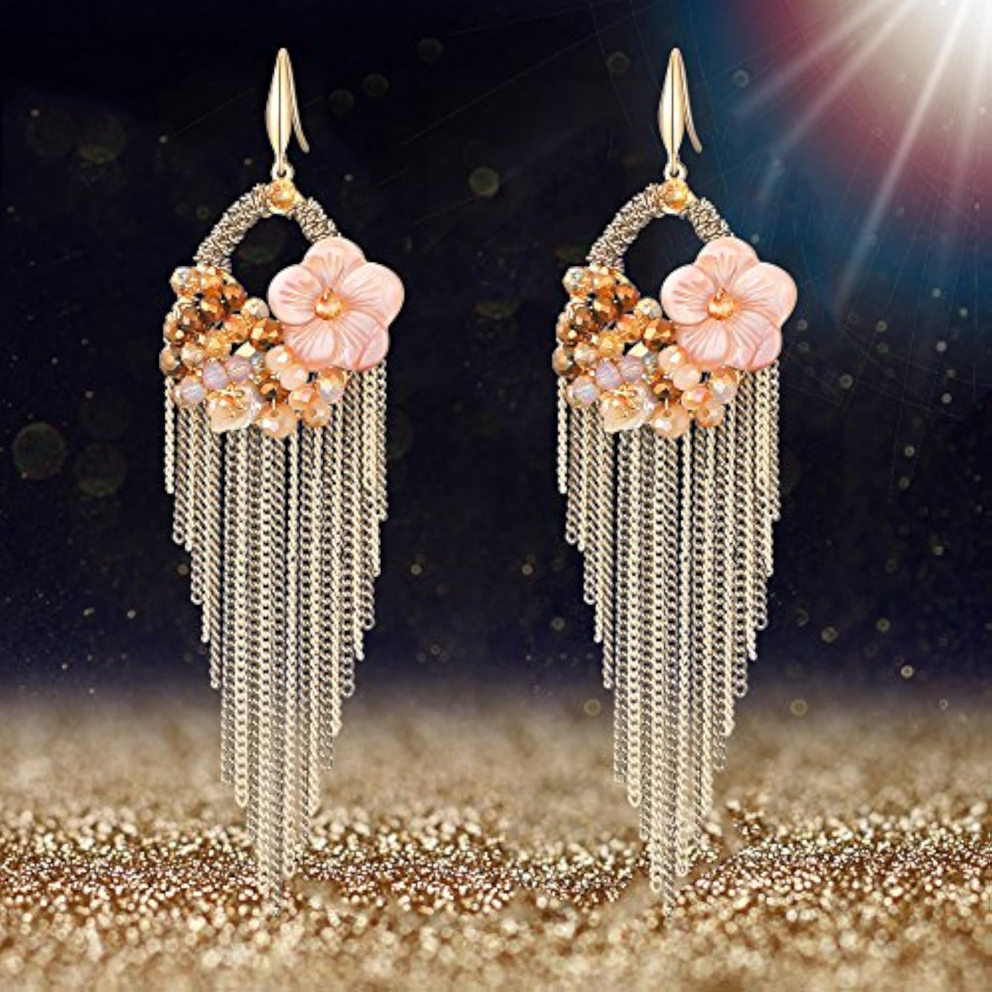 Multicolour Copper Floral Tassel Earrings