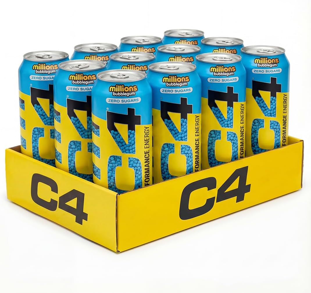 C4 Performance Energy Drinks Millions Bubblegum 500ml (12 Pack) | Sugar Free Energy Drink with 160mg Caffeine, 250mg Betaine, 1050mg Taurine | Low Calorie Fizzy Drinks for On The Go Energy and Focus