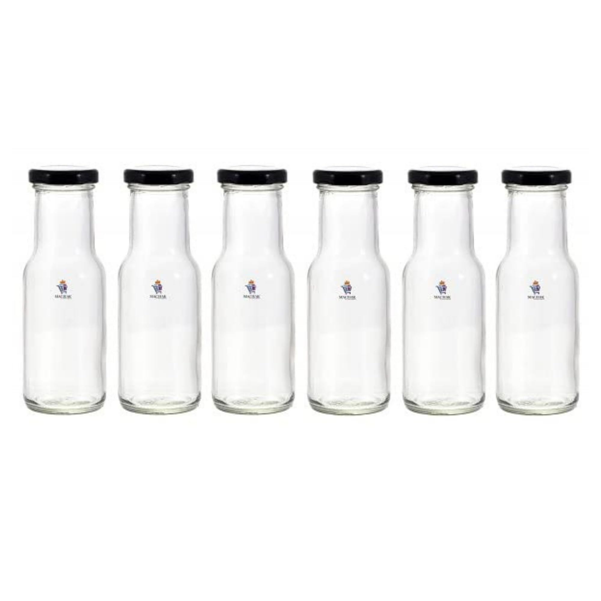 MACHAK Milk, Water and Juice Glass Bottle with Air Tight Lid, Leak-Proof, Reusable & BPA-Free, Transparent Milk bottle 200ml (Set of 6)