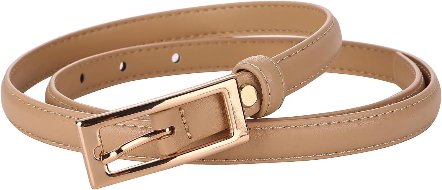 ALAIX Women's Skinny Leather Belts with Gold Buckle Thin Waist Belt for Jeans Dress Adjustable Black and Gold Belts for Women - Image 3