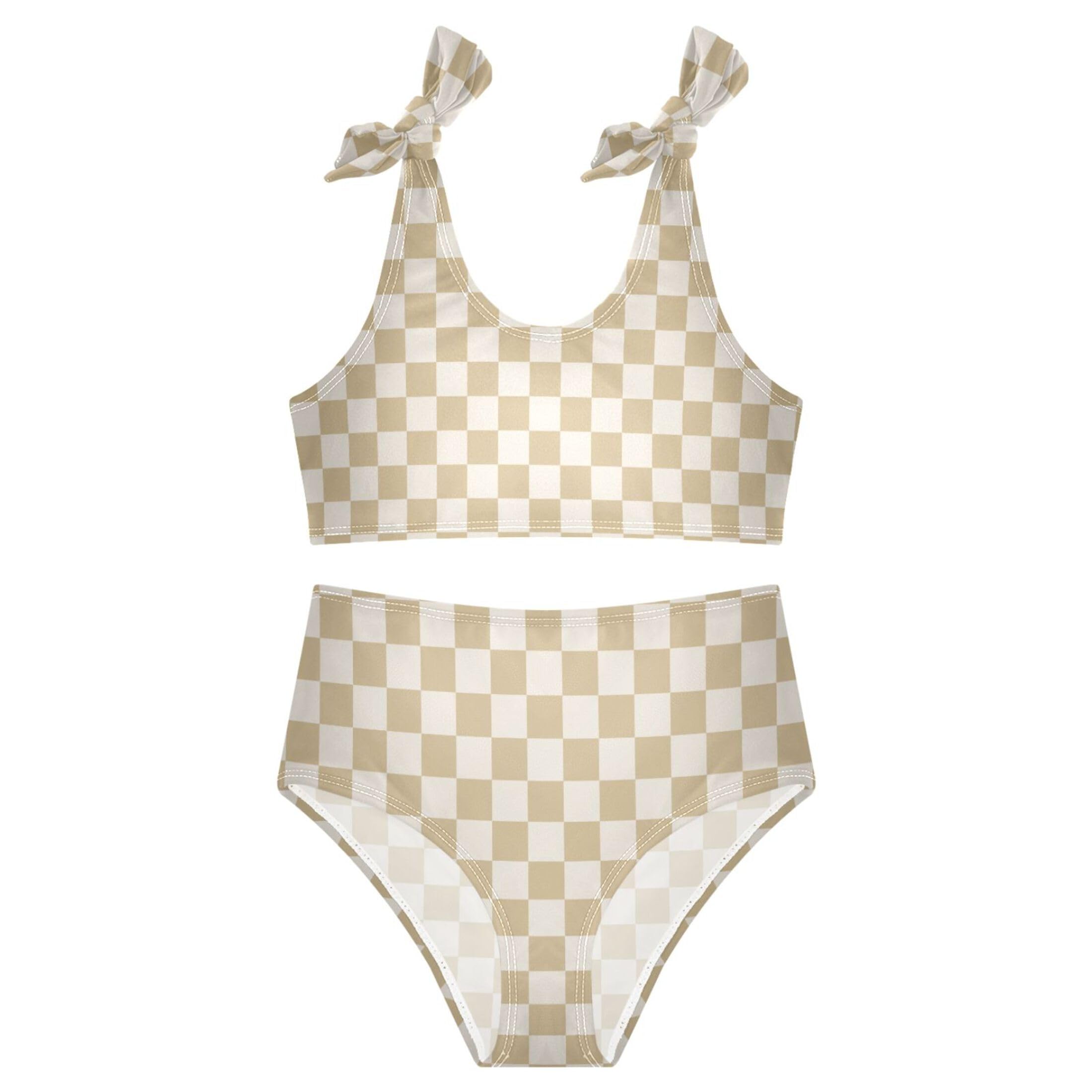 Girls Tankini Swimsuit Bathing Suit Two Piece Bikini Summer Beach Swimwear with Adjustable Strap 3-12 Years Solid Color