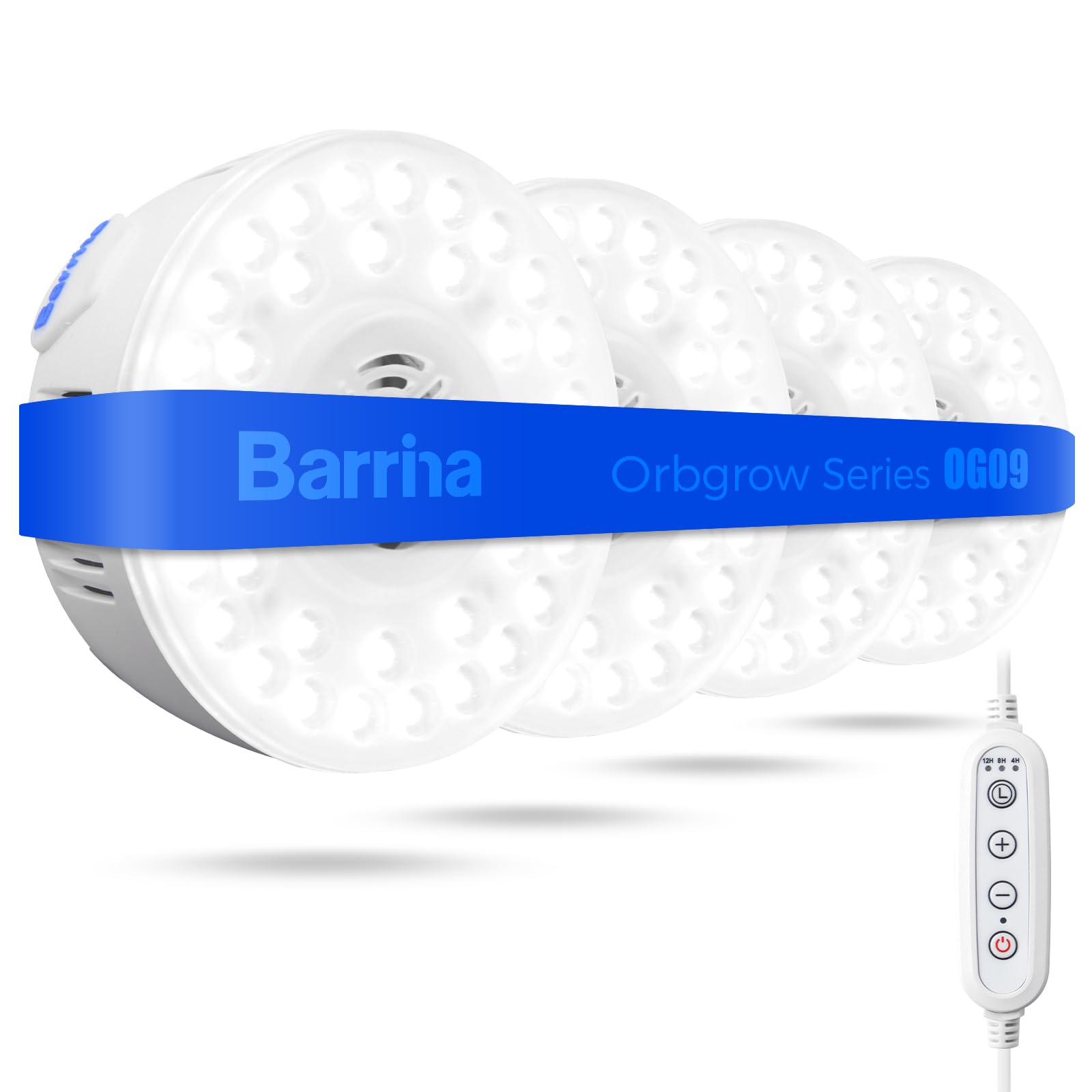 Barrina Orbgrow OG09 Puck Grow Light, 5000K 36W(4 x 9W, 540 Watt Equiv), Full Spectrum Plant Light for Indoor Plants, Magnetic & Linkable with Timer, 5 Levels Dimmable for Plant Shelf, 4 Packs