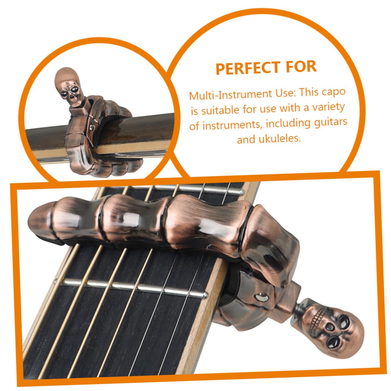 Capo per Chitarra e Ukulele a Forma di Teschio in Lega di Zinco Presa Antiscivolo