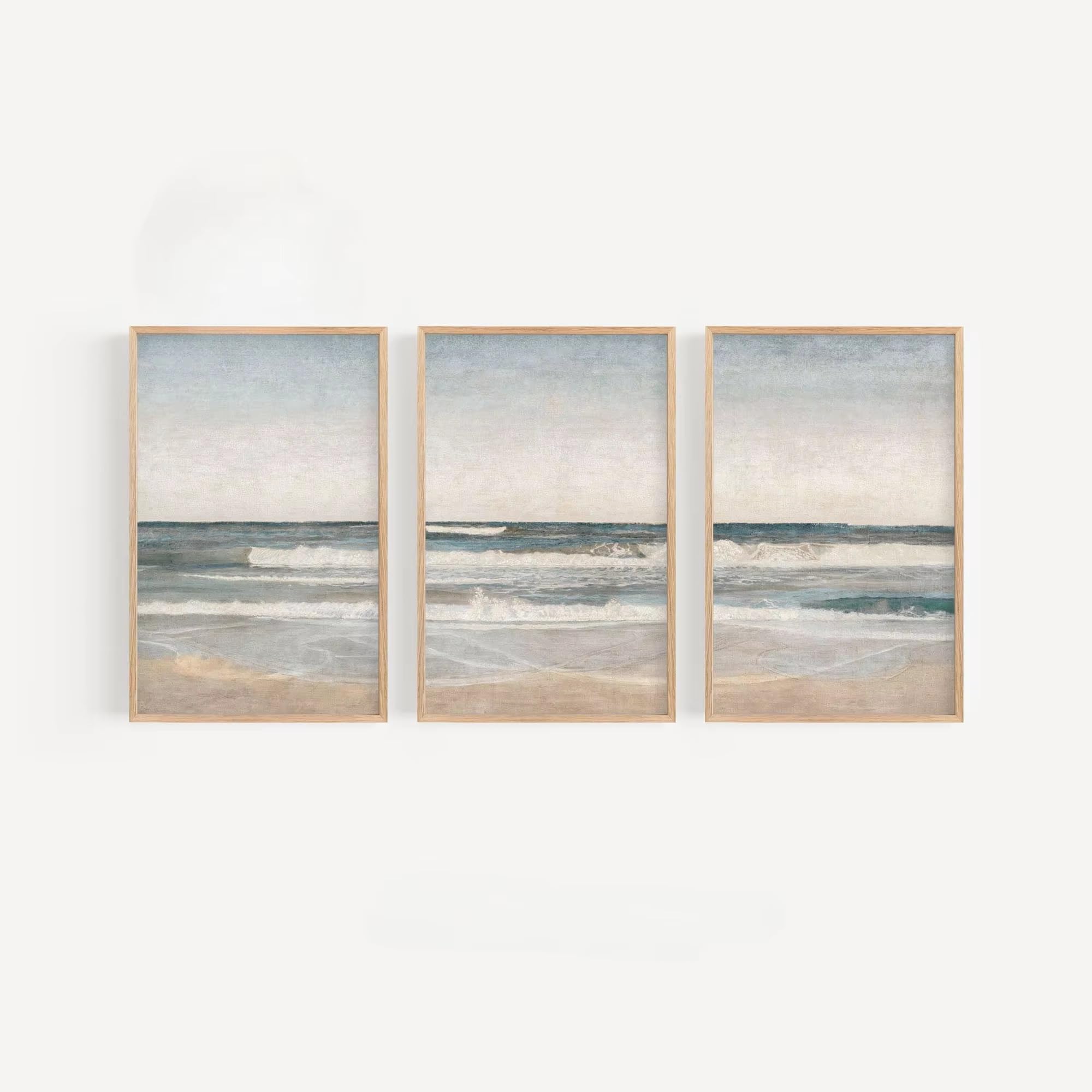Lienzos con paisajes de playa, láminas con motivos marinos, arte mural costero para la decoración del hogar (60x80cm - 3 piezas)