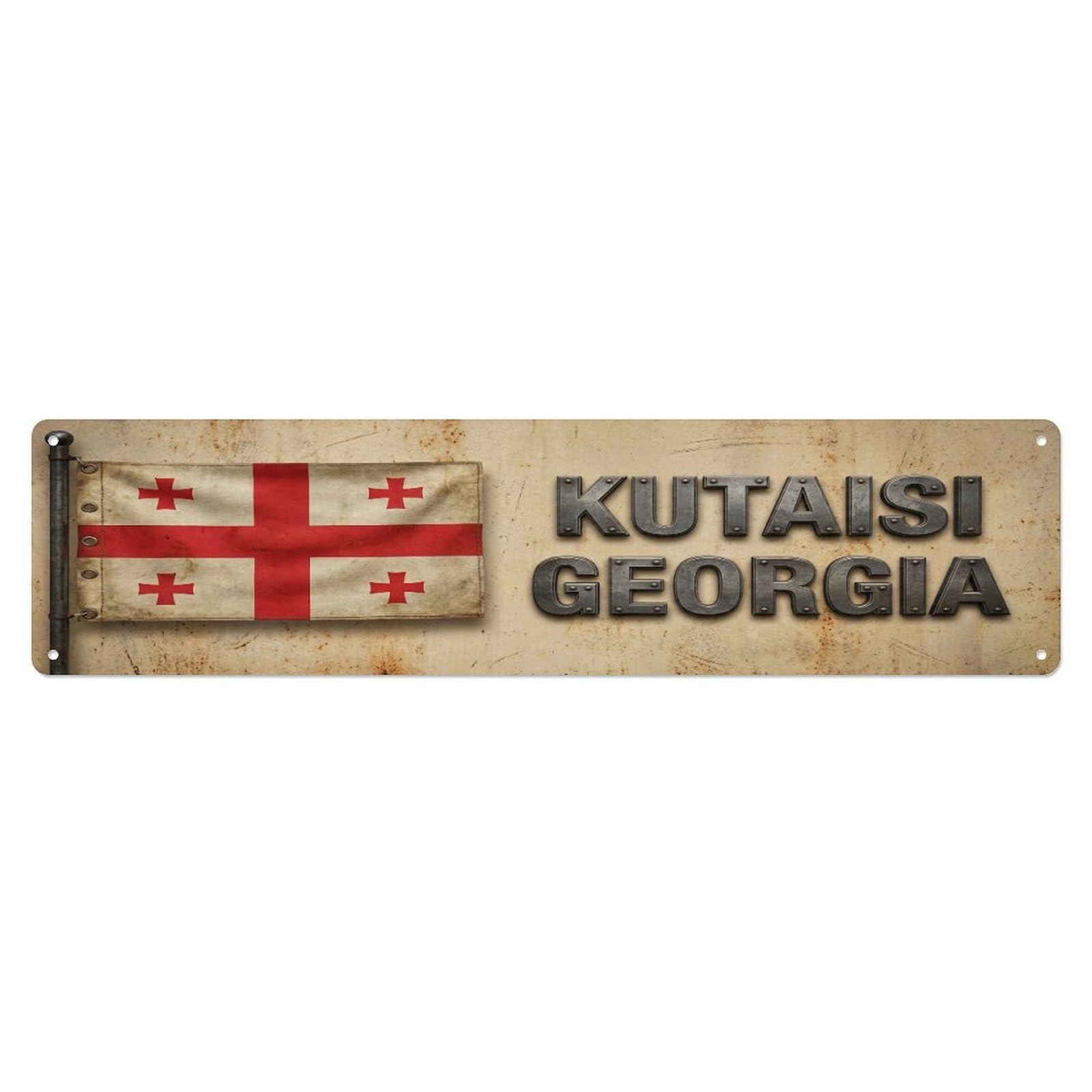 Metal Tin Sign Vintage Kutaisi Georgia Flag Decor Rustic Travel