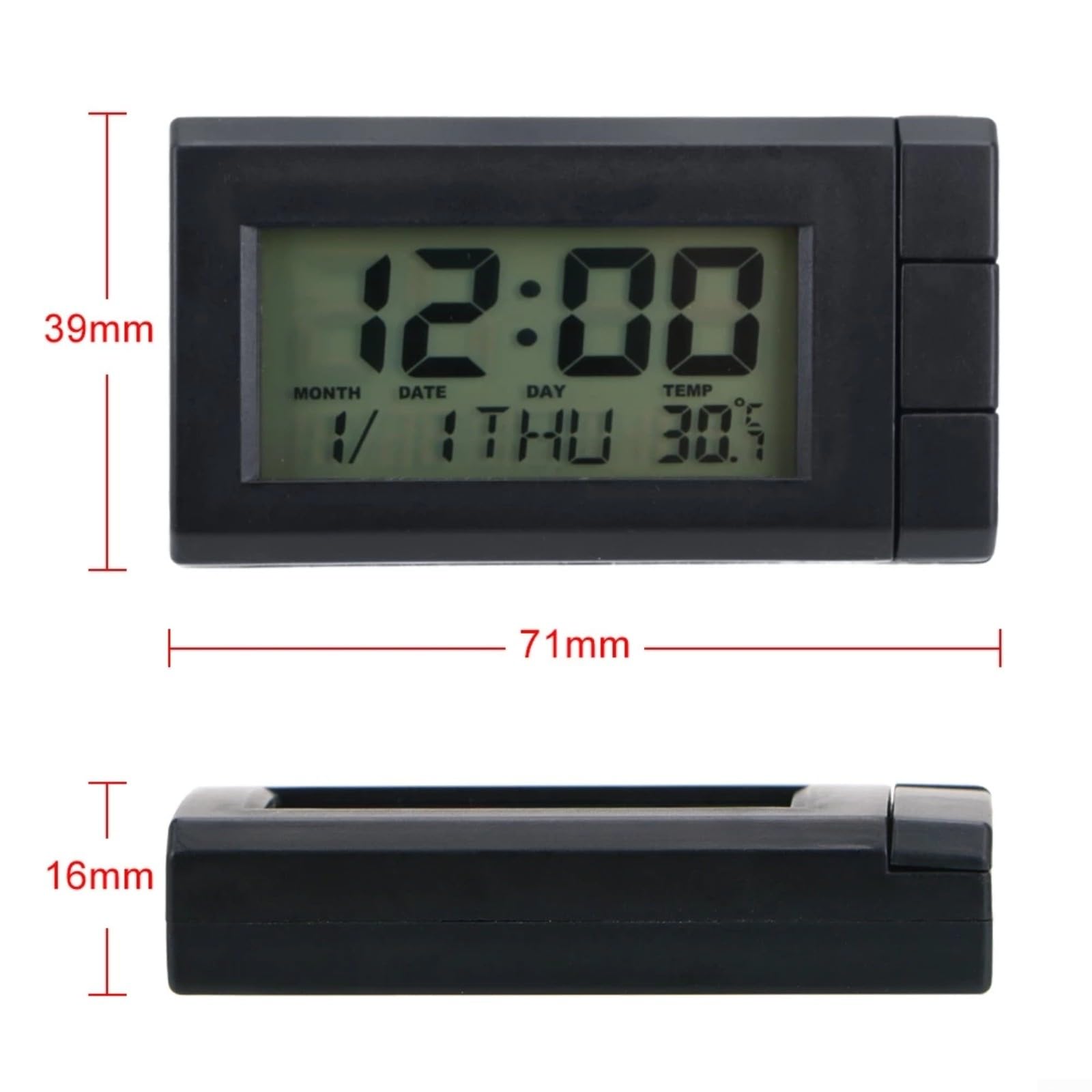 Horloge numérique LCD pour voiture avec affichage de la date et de la température, montre électronique de tableau de bord pour intérieur de voiture, ABS