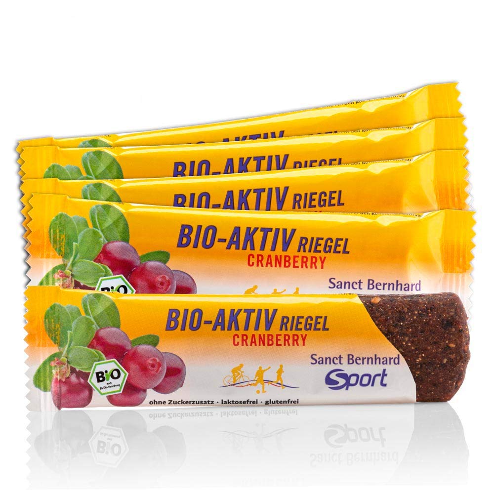 Sanct Bernhard Sport Bio-Aktiv-Riegel Cranberry | Rohkost Fruchtriegel | Energie zum Radfahren, Laufen & Ausdauersport | 11x 40g