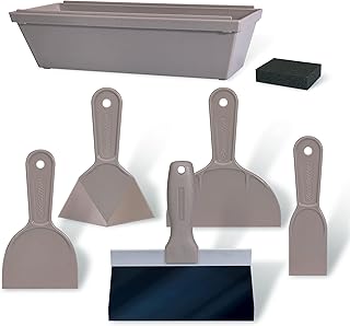 Goldblatt 7-Piece Drywall Hand Tool Kit, with 4 Pieces Plastic Taping Knife Set, 1 Piece Blue Steel Taping Knife, Mud Pad and Sanding Sponge, Perfect for Quick Drywall Finishing and Patching