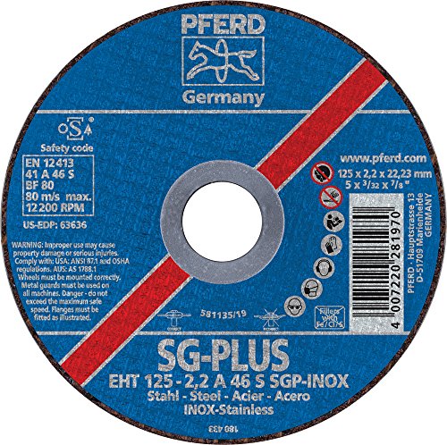 PFERD 63636 Flat Cut-Off Wheel, Type 1, Aluminum Oxide A, 5