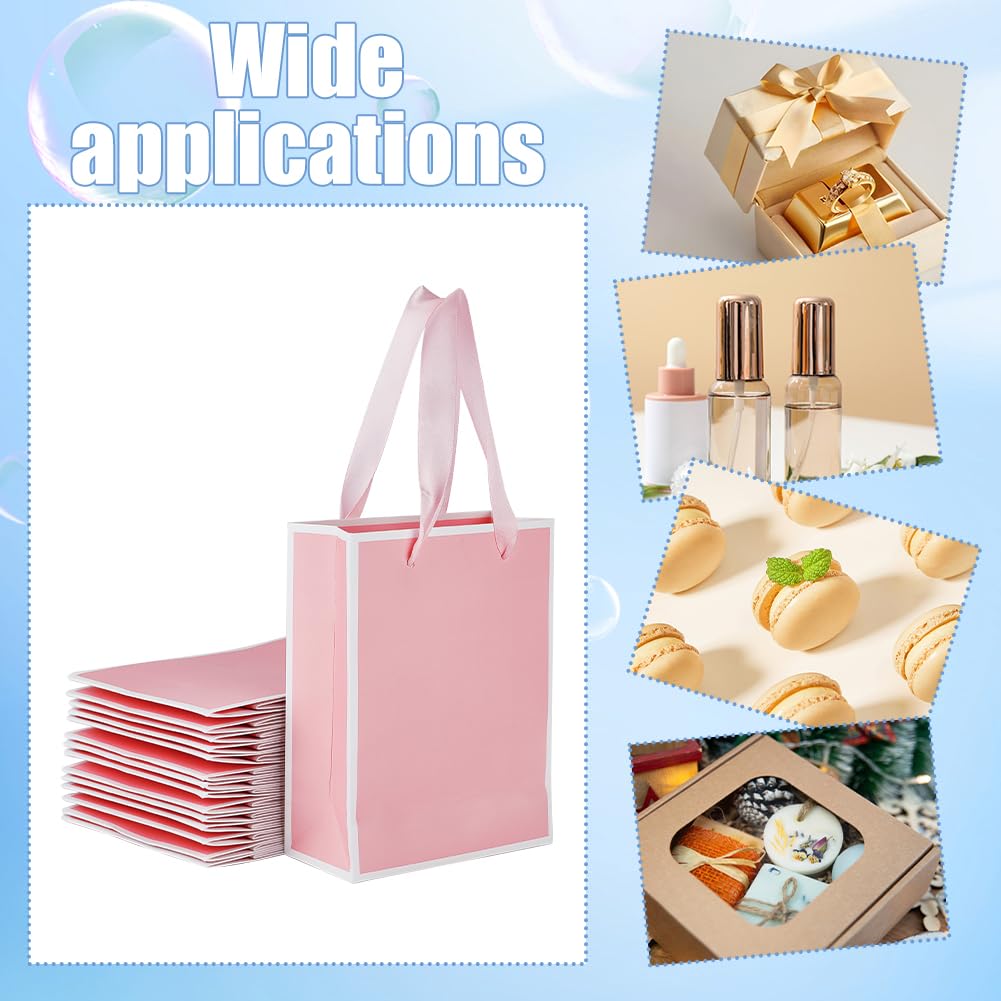 NBEADS 15 Pz Sacchetti di Carta Kraft con Finestra, Borsa Regalo Stand Up Da 16x12x6.15cm con Manici e Papillon per per Matrimoni, Feste di Natale, Dolci, Regali, Bianco