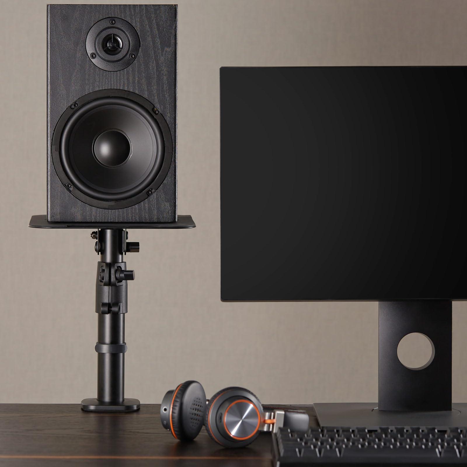 Paire Statifs de Table avec Pince pour Haut-parleurs - Support de Table Enceintes de Monitoring Studio - Hauteur réglable - Pieds métallique - Enceinte jusqu'à 15 kg BH7BA