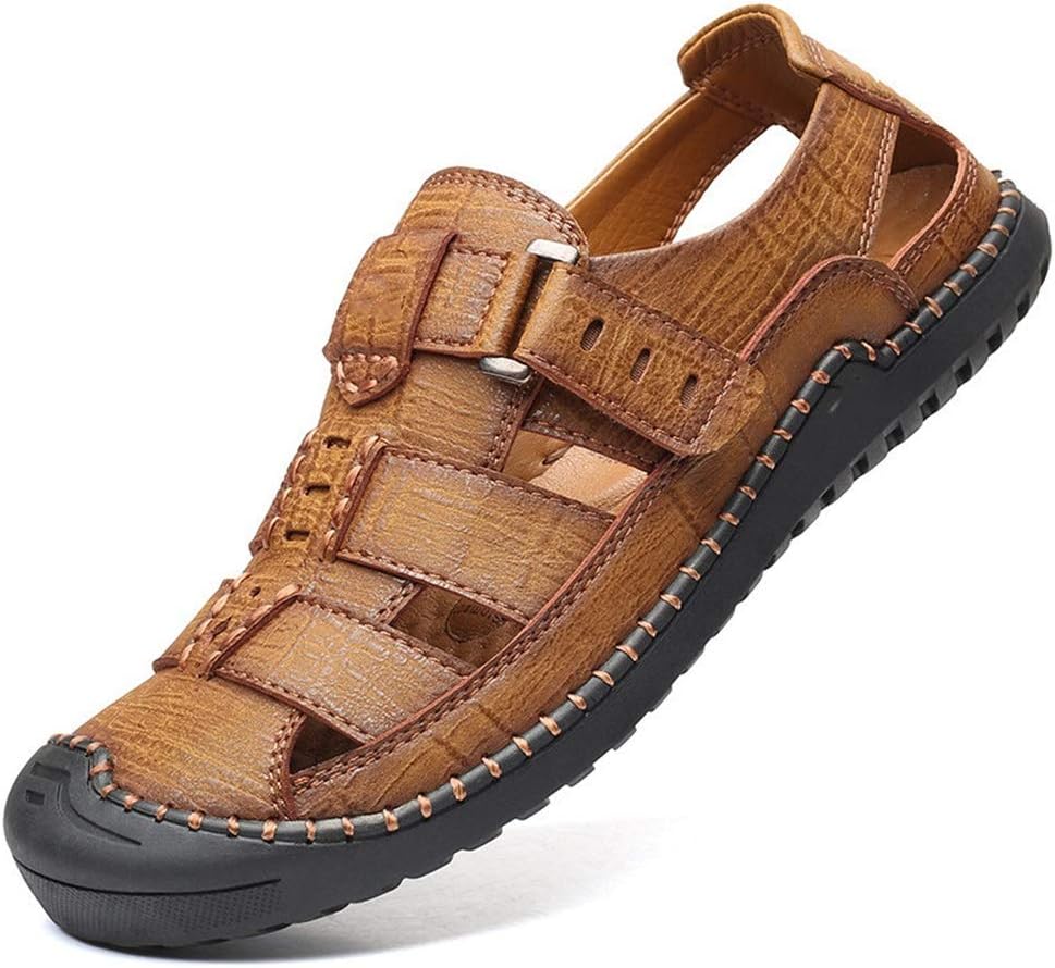 カジュアルサンダル メンズウォーキングサンダルレザーサマーシューズビーチサンダルトレッキングハイキング 夏の通気性 Color 39 Size 舗 Brown
