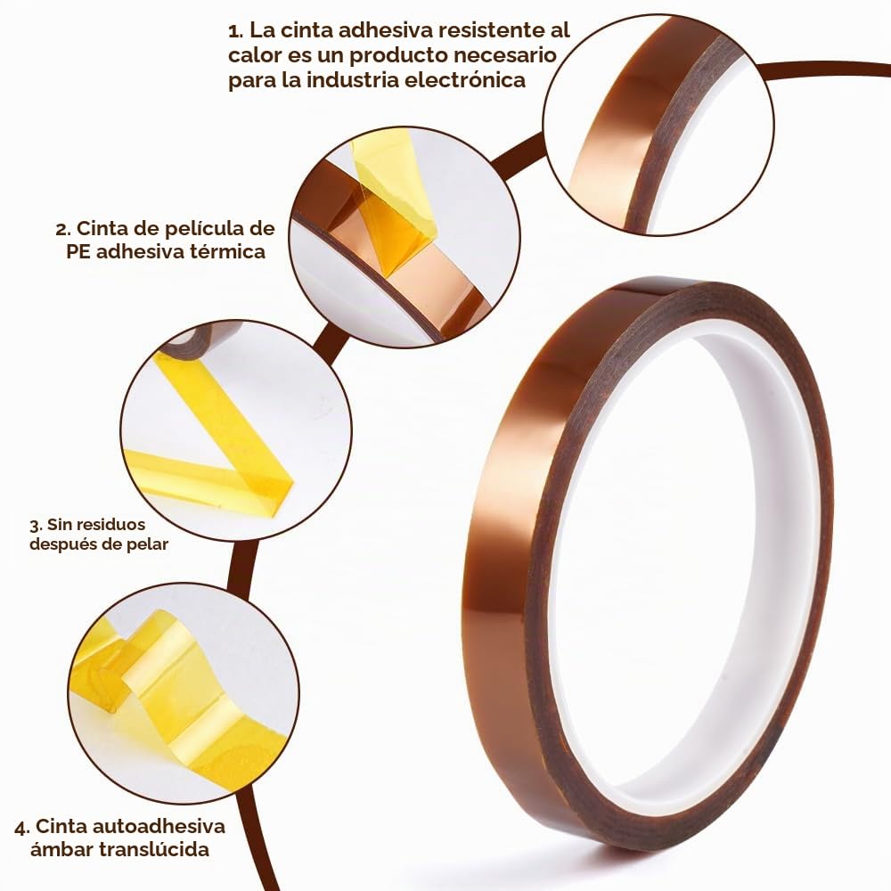 4 Rollos Cinta Termica Sublimacion,12mm x 33m Cinta Adhesiva de Poliimida,3D Cinta de Transferencia Térmica,Cinta Resistentes alta Temperatura al Calor,Para Enmascarar,Soldar,Sublimación (Marrón)
