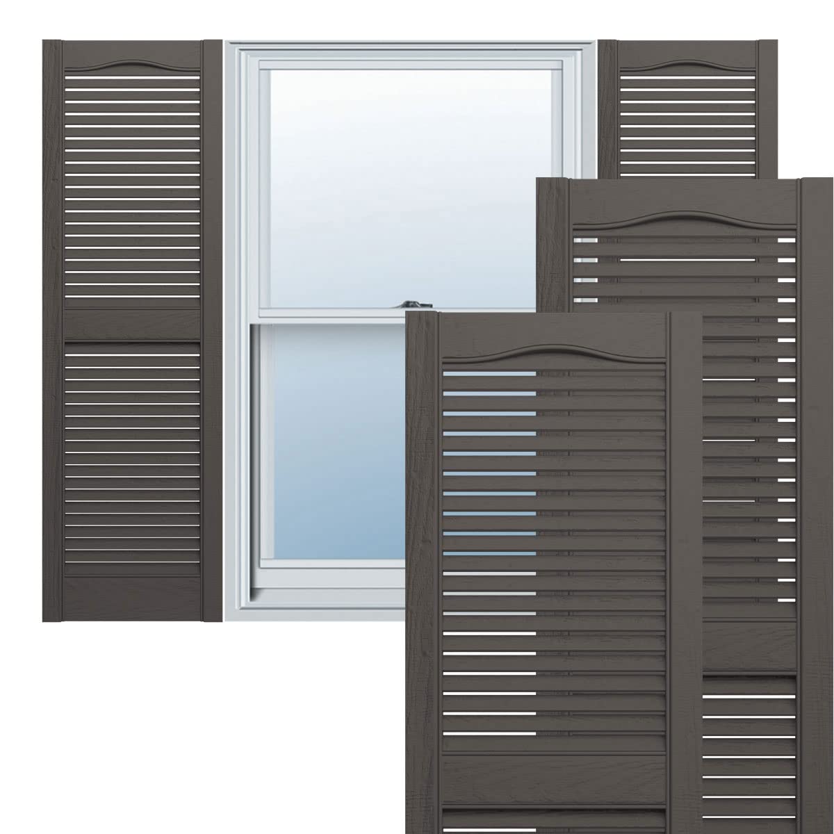 Mid America L11465010 TailorMade Cathedral Top Center Mullion, Open Louver Shutter (Per Pair), 14.5"W x 65"H, Musket Brown