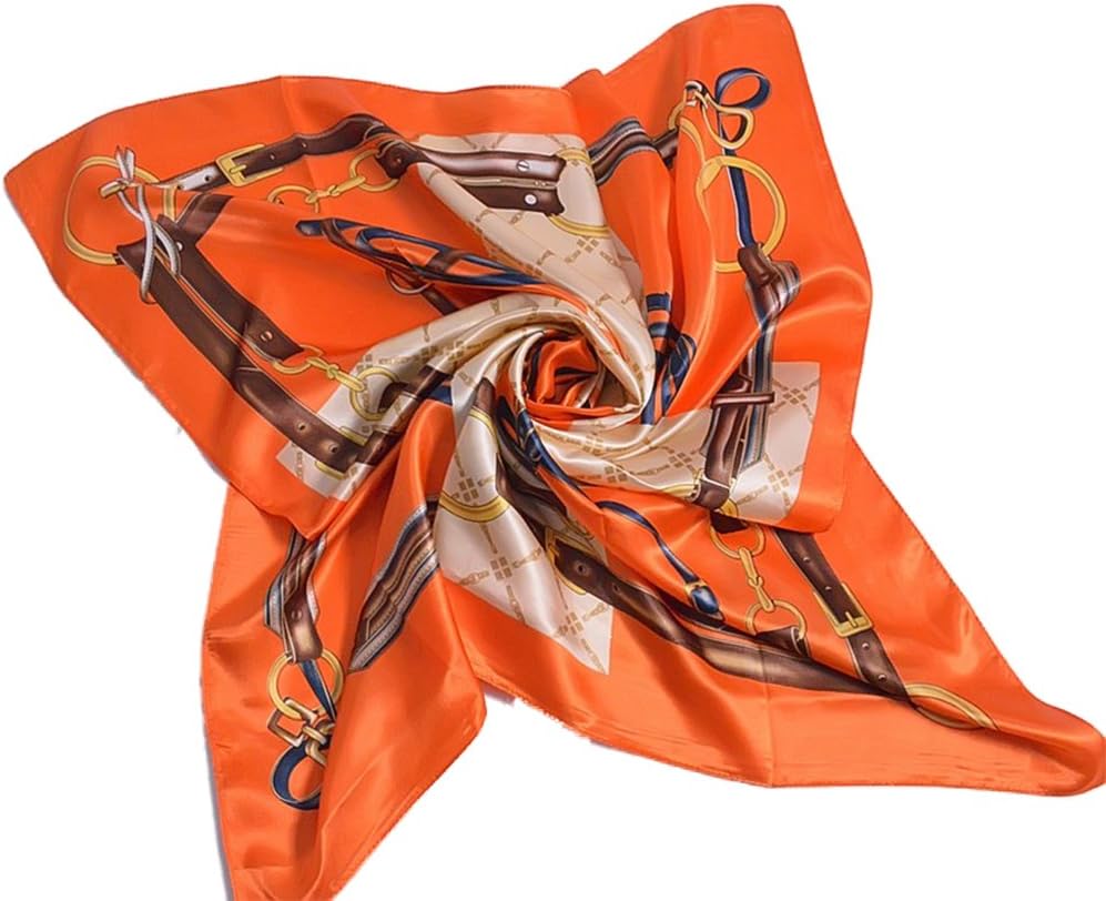Women's Neckerchief Square Designer Scarf 100% Polyester Silk Feeling Hijabs ScarvesPashmina Bandanas Hair Scarf For Women Yellow Orange 3535 inches (Orange)