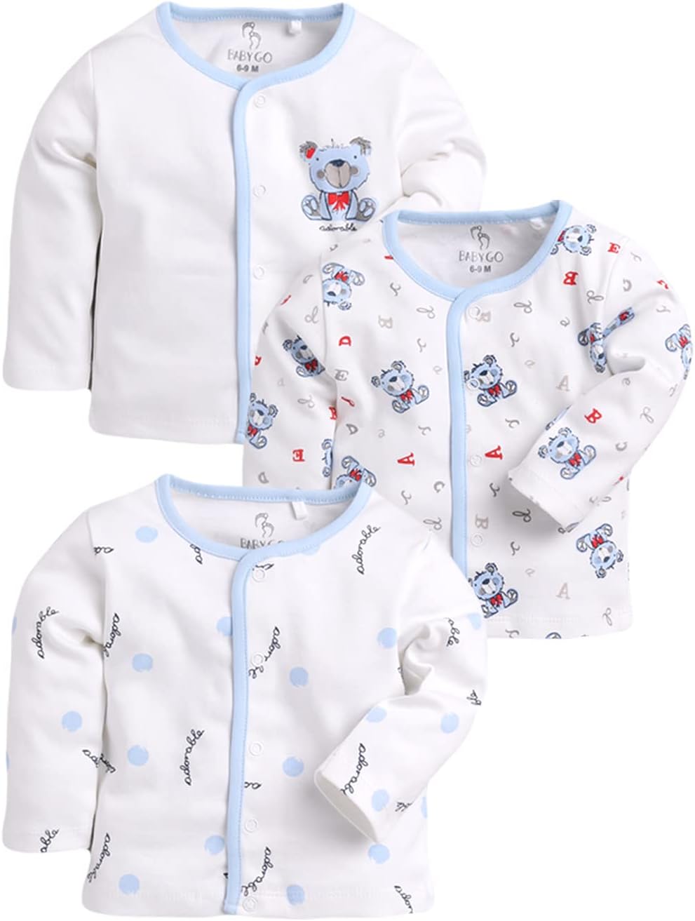 Cotton Full Sleeve Regular Round Neck Front Open Pack of 3 Tees for Baby Boy's Clothing Set