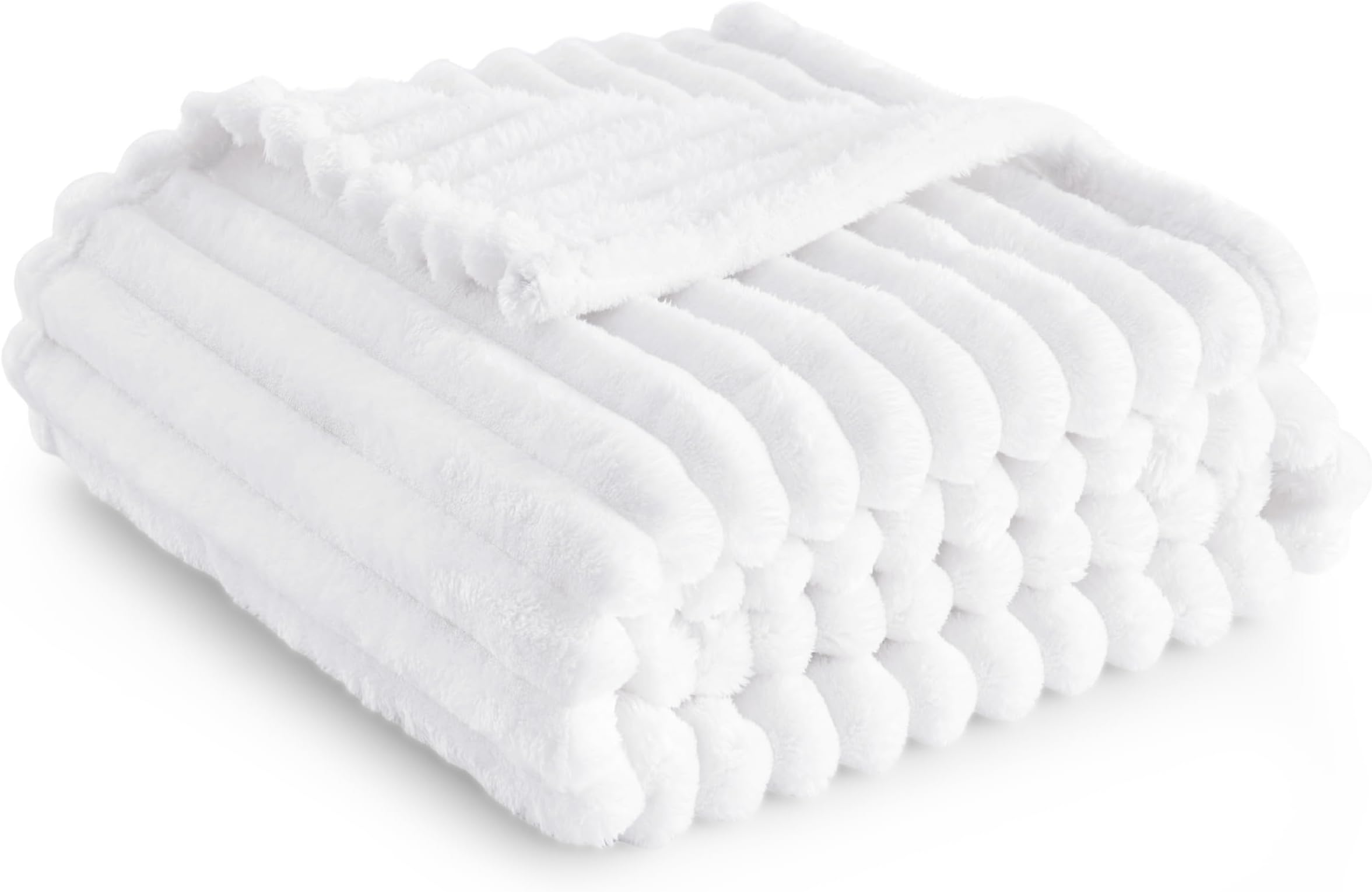 Bedsure Fleece Throw Blanket for Sofa - Fluffy Cosy Warm Blankets for Bed, Soft Cute Single Throw Gifts for Women and Girls, White, 130x170 cm