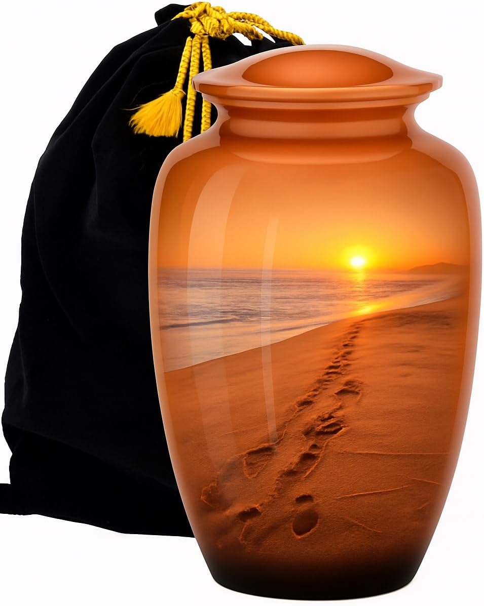 Footprints Sand Beach Urn for Ashes Adult Male & Female - Cremation Urn for Ashes for Women & Men - Funeral Urns for Human Ashes - Honor Your Loved One with Memorial Decorative Footprint Urns