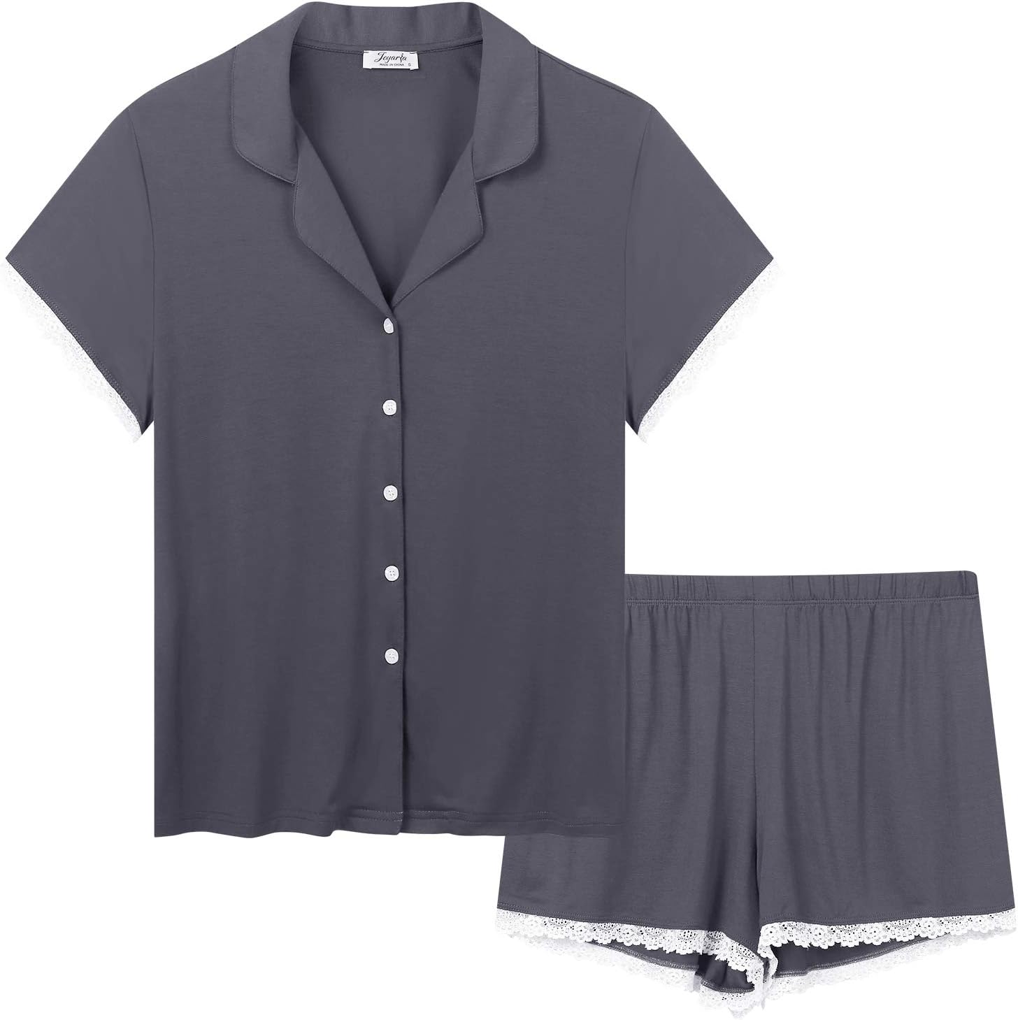 Joyaria Womens Viscose Made From Bamboo Pajamas Set Jersey Knit Pjs Petite(Dark Grey, 1X) - Image 5