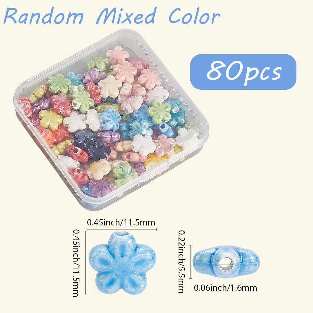 1 Box 80PCS Mixed Color Flower Shaped Porcelain Ceramic Beads with 1.6MM Holes Flowers Colorful Floral Charms Spacer Loose Bead for Jewelry Making Bracelets Necklaces Adult Diy Craft Supply - Image 2