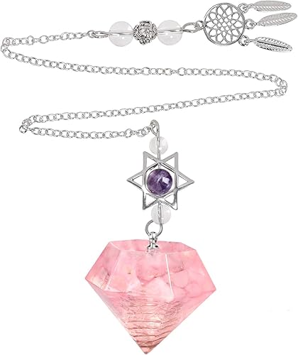 Rockcloud Péndulo de piedra para meditación de división de radiestesia, reiki, curación, equilibrio de energía con atrapasueños, cristal de cuarzo