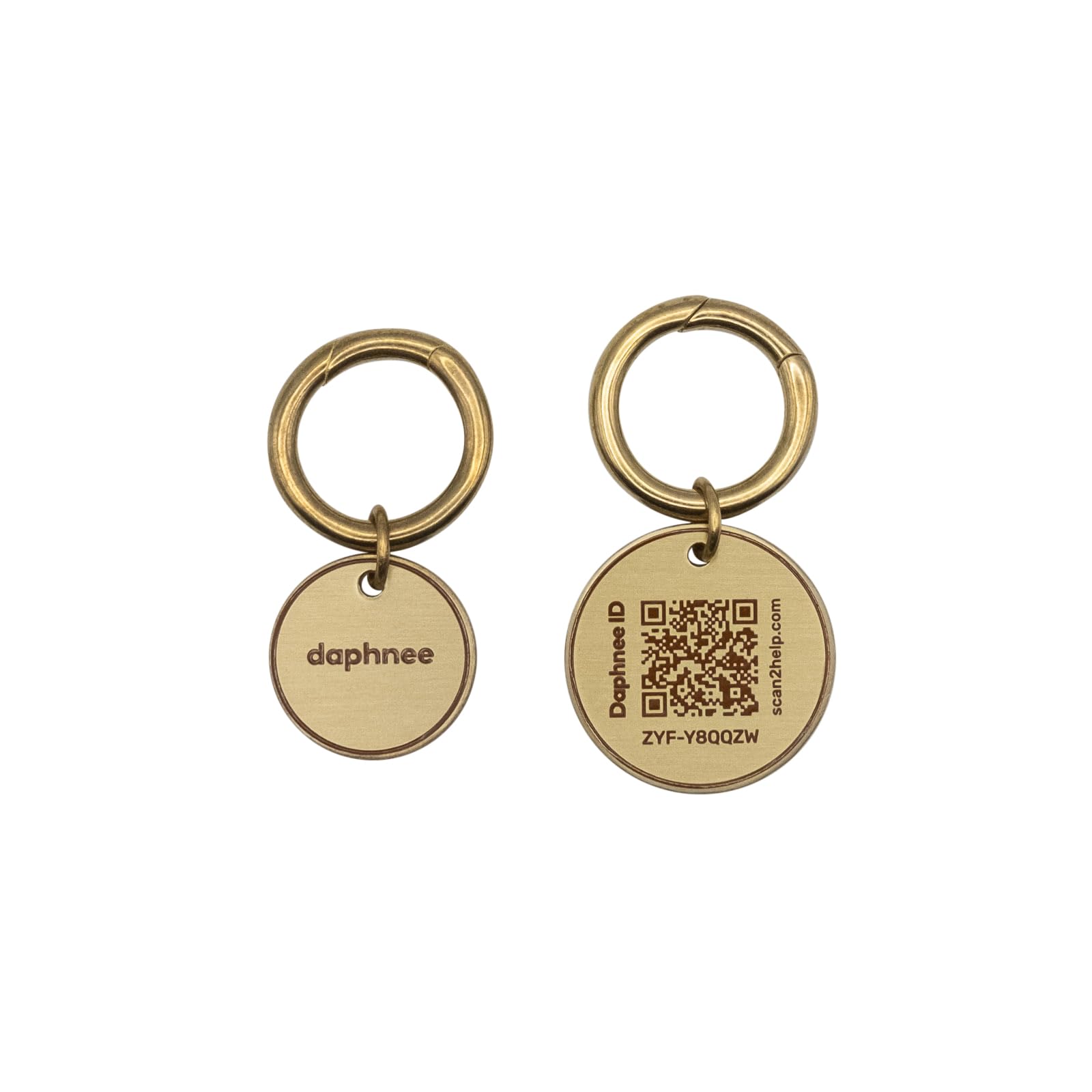 DAPHNEE ID TAG Brass Dog Tags with QR Code, Pet Online Profile, Scan the QR Instantly Receive a Pet Location Notification