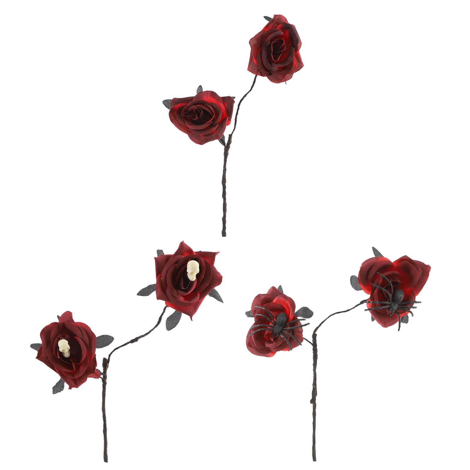 Piceioep 3Pcs Realistic Artificial Rose Flower with Arachnid for Party Table Centerpieces Halloween Flower Arrangement Silk Cloth Fraudulent Roses