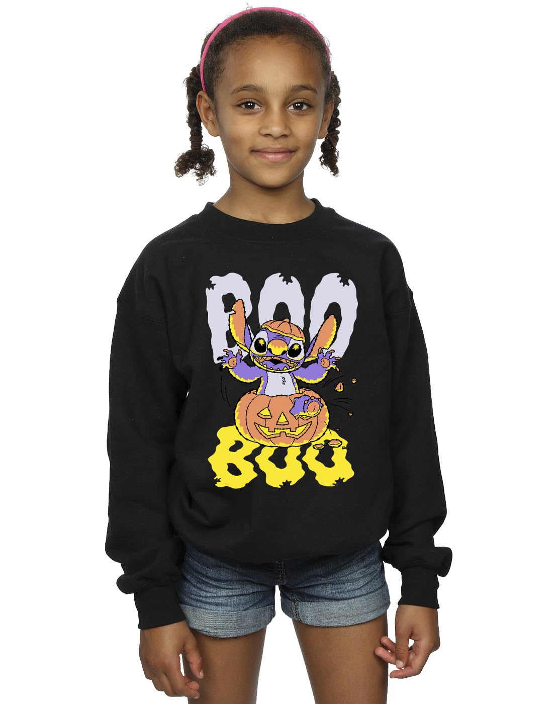 Absolute Cult Girls Black Disney Lilo & Stitch Boo Pumpkin Sweatshirt 7-8 Years