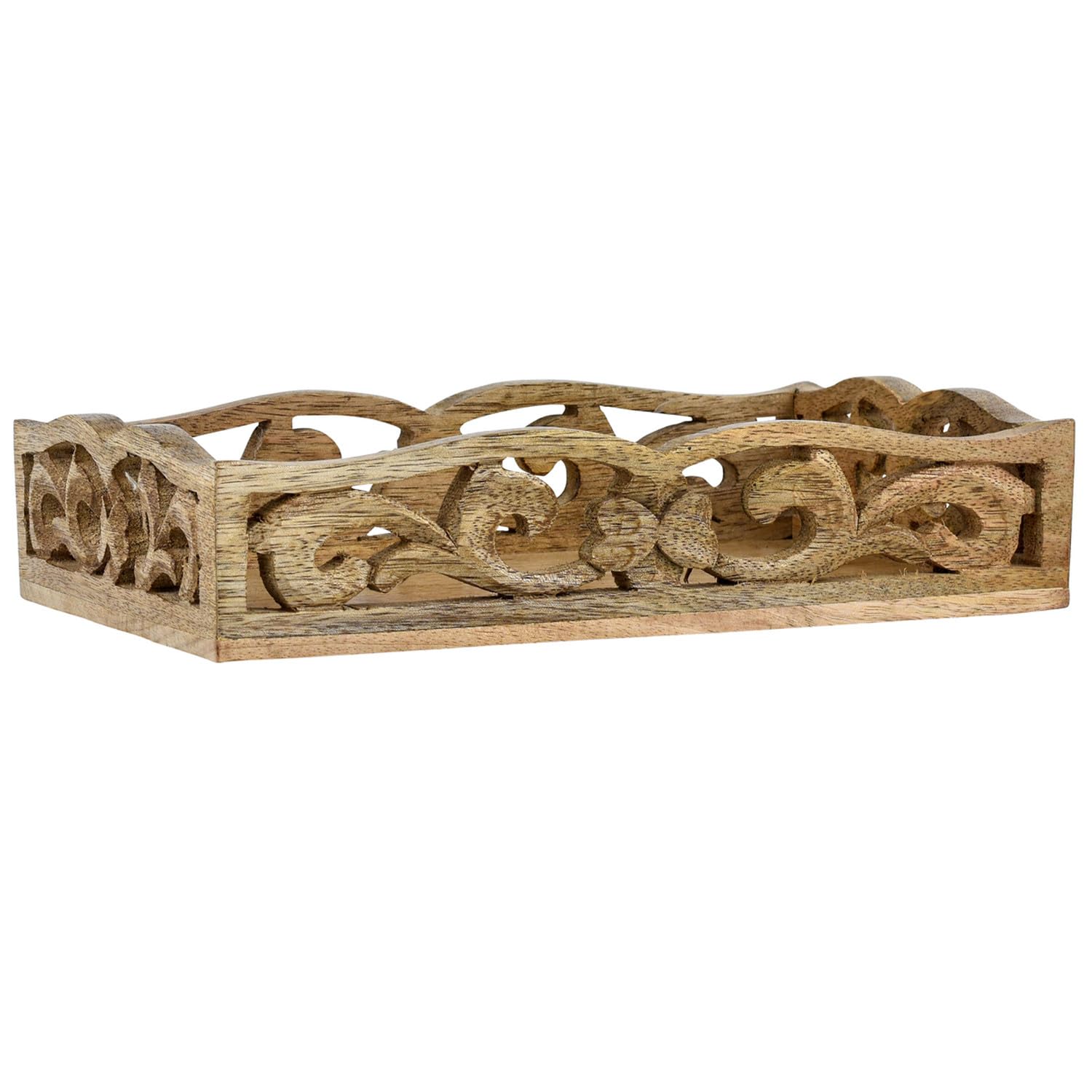 Marrakesch Boho dekoracyjna prostokątna drewniana taca do serwowania, 25 x 15 cm, brązowe drewno, 100% drewno, idealna do kuchni, salonu, dekoracji sypialni i śniadania w łóżku
