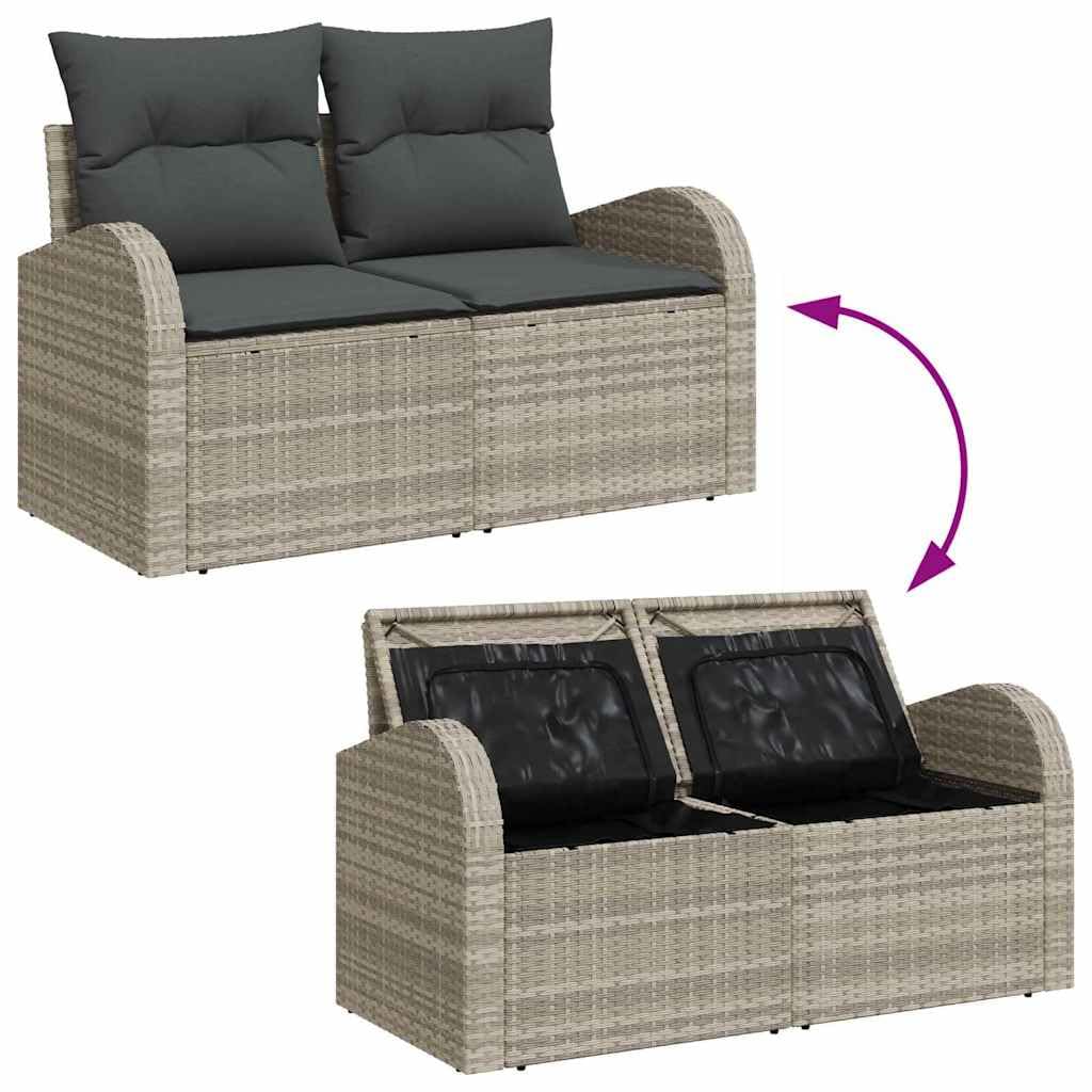 Zestaw 9 sztuk jasnoszary i ciemnoszary | Modułowy polirattan, 4-osobowa centralna i 4 sofy z podłokietnikami, stół w zestawie, 234 x 62 x 69 cm