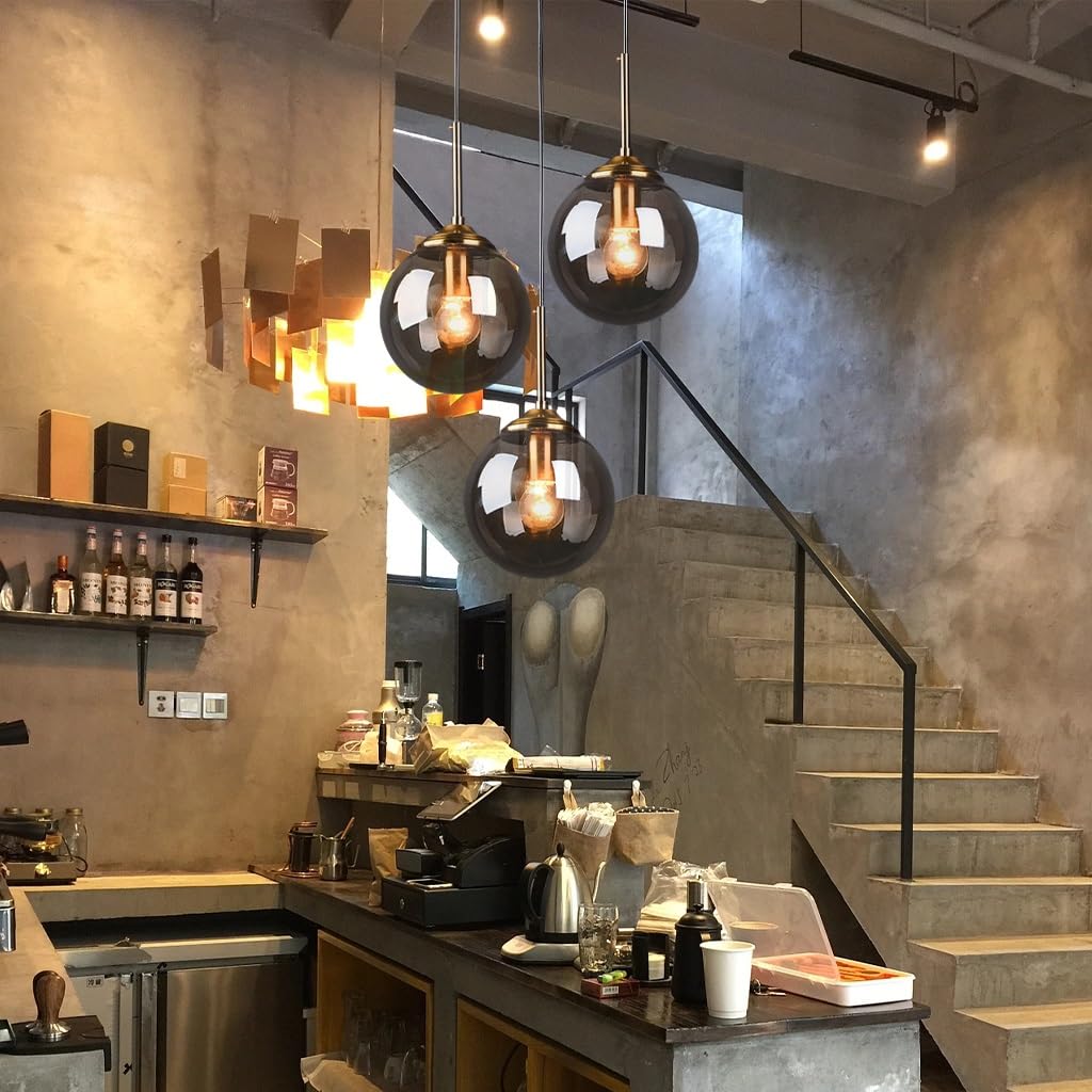 Kronleuchter Industrielle Retro 3-flammige Pendelleuchte im pastoralen Stil Antiker Messing Metalllampenkörper mit Glaskugelschirm Hängelampe E27 Deckenleuchten Restaurant Küche Insel Bar Café