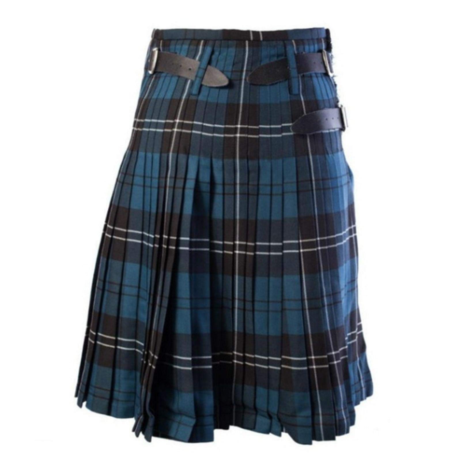 Beau Kilt Ecossais Jupe Kilt pour Hommes Écossais Ceinture À Carreaux Traditionnelle Plissée Chaîne Bilatérale Marron Go