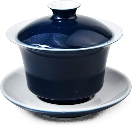 Miniatura 3 de Liang baobao Porcelana Gaiwan 5oz5.1 fl oz Taza de té blanco esmaltado sopera china Sancai cubierta tazón tapa platillo conjunto (azul)