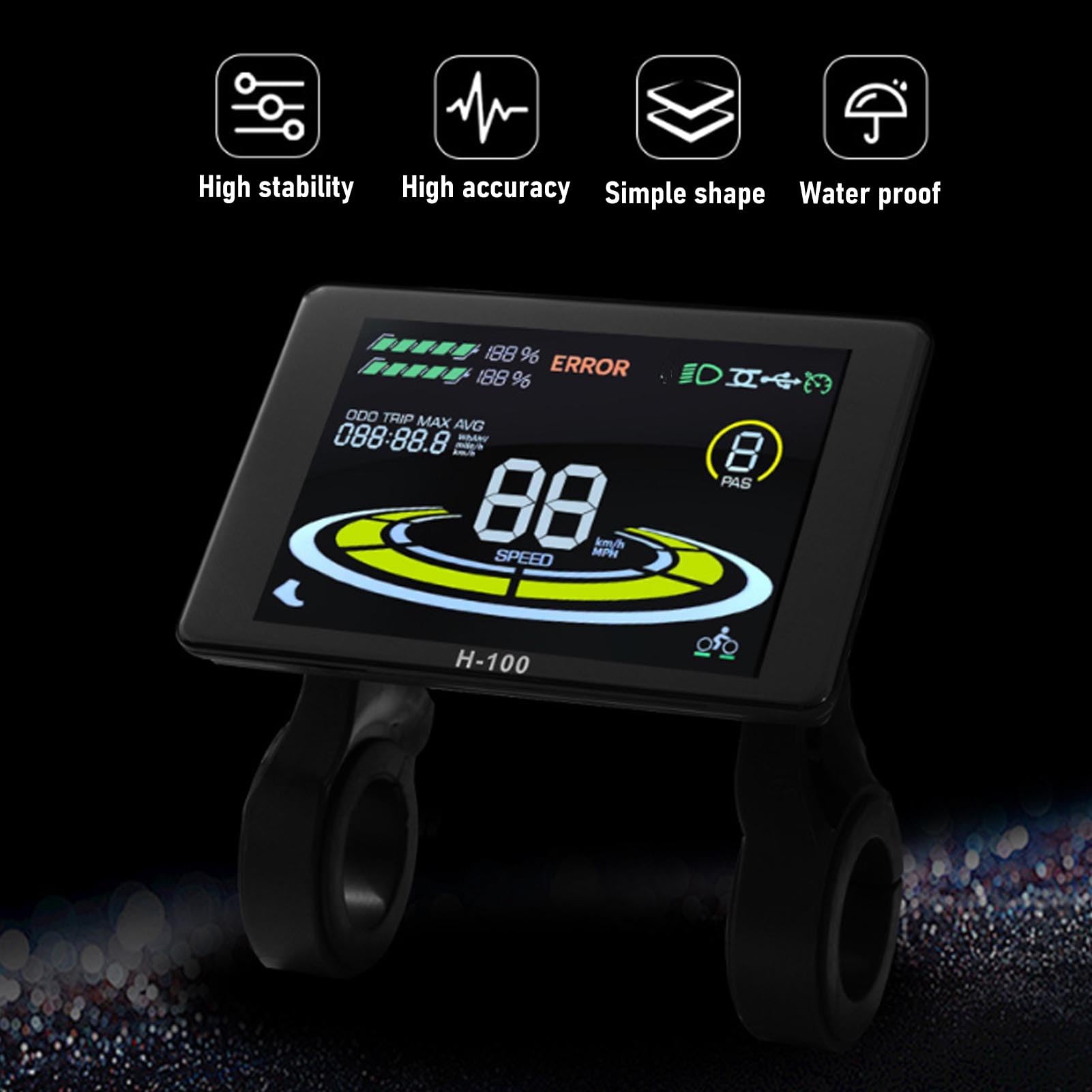 H-100 Electric Bike LCD Display Metter, 24V 36V 48V Electric Scooter LCD Panneau Commande avec Connecteur SM, Ordinateur de Cyclisme pour Compteur Vitesse pour Modification