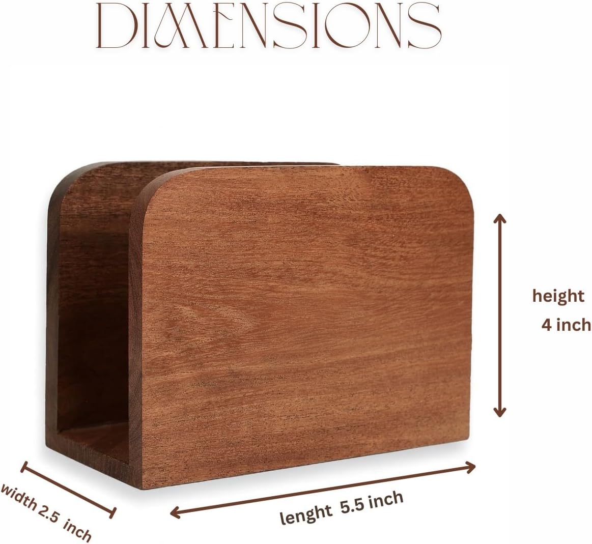 Acacia Wood Napkin HolderforTable,Wooden Napkin Holders for Kitchen,Standing Napkin Dispenser for Kitchen Dining Room Party Use, Kitchen Table Decor (Brown Acacia wood)