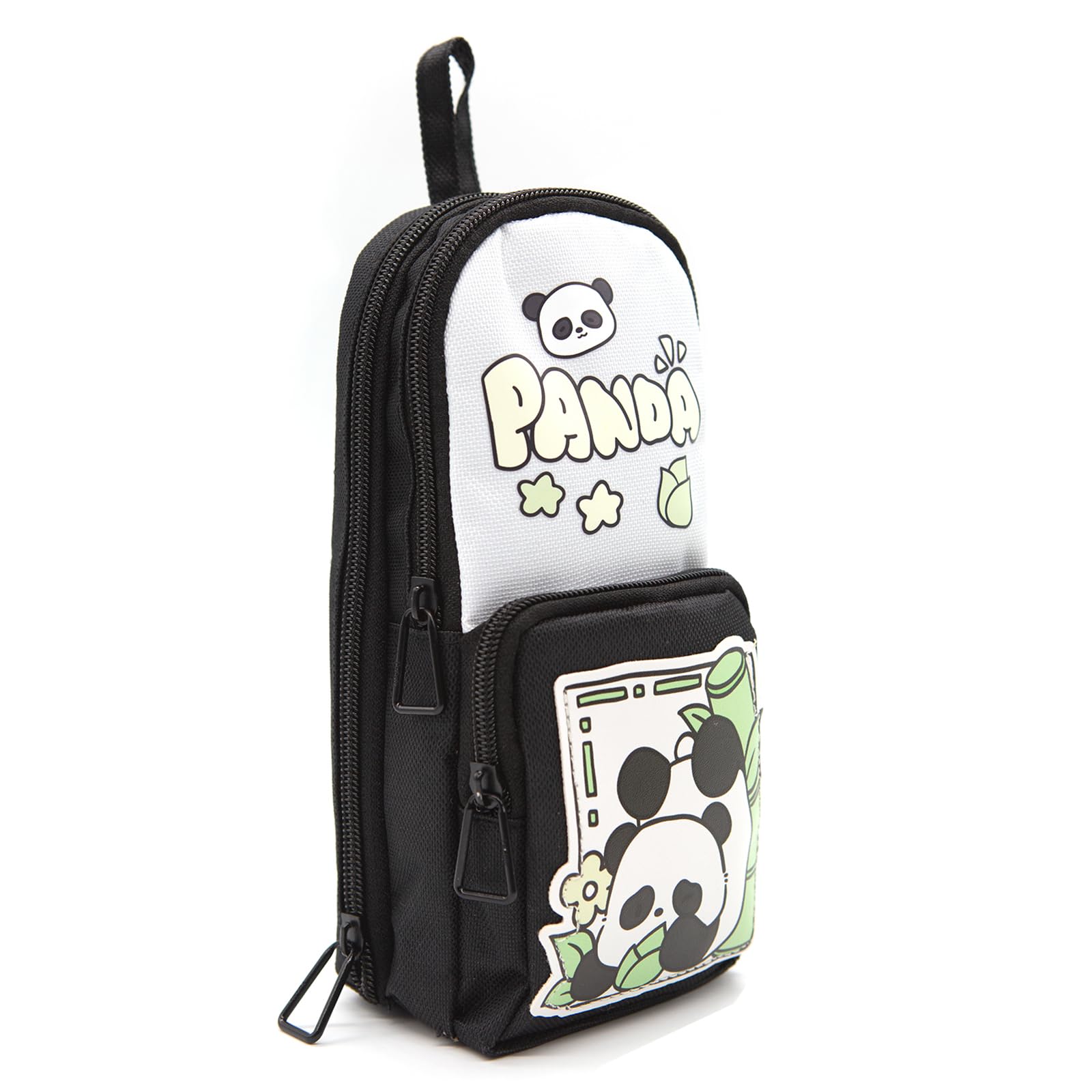 LJCZKA Large Capacity Panda Pencil Case for Girls Boys Cute Pencil Pouch with 3 Compartments, Pencil Bag with Handle for School Office