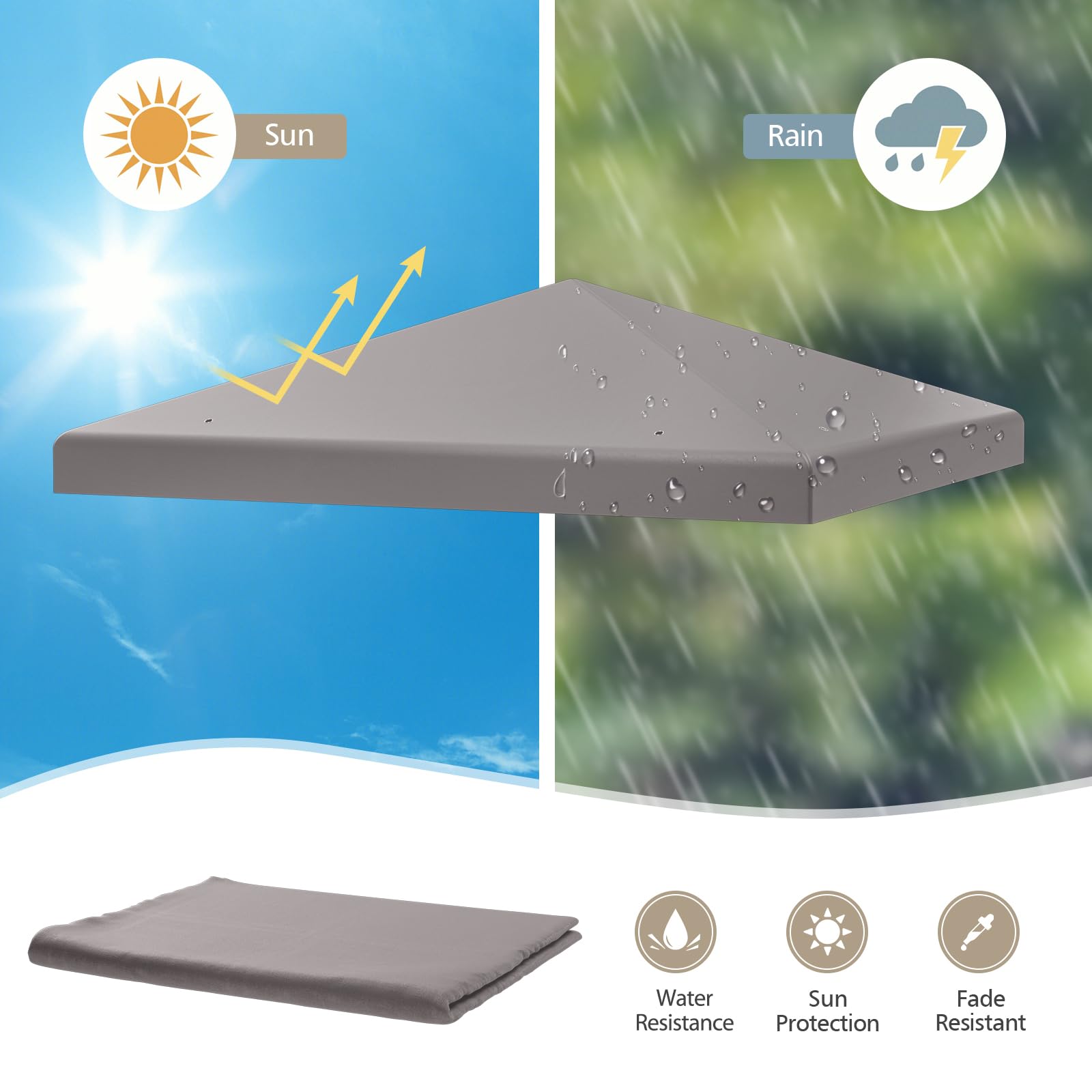 FANTASK Gazebo di ricambio con chiusure in velcro per gazebo da giardino, stabile e impermeabile, 3 x 3 m (grigio)