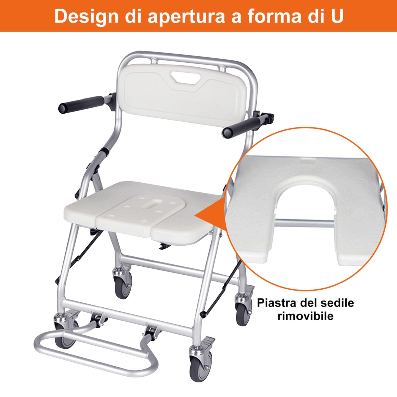 Sedia Doccia Anziani con Ruote Pieghevole, Carico 120 kg | Sedia da Doccia per Disabili con Ruote, Sedia da Bagno per Disabili Installazione Senza Attrezzi
