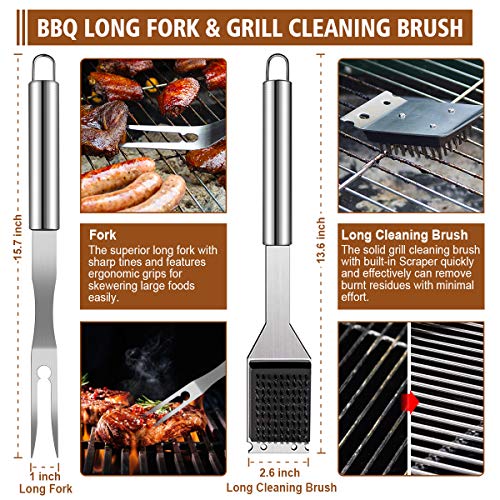 LUYATA BBQ Grill Accessories Tools Set, 39PCS Stainless Steel Grilling Barbecue Tool Sets Kit with Aluminum Case, Thermometer, 2 Grill Mats for Backyard Outdoor Camping Birthday Party - Thumbnail 3
